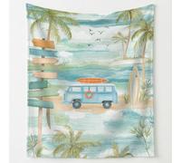 Tropical Coastal Print Blanket Throws Palm Tree Camper Van Throw Blankets Soft Cozy Fleece Plush Flannel Bedding Blanket for Kids Adults Couch Travel 130 x 150 cm Blue