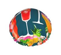 Tropical Cocktail Print Bath Hair Cap Double Layer Shower Cap For Women And Men Reusable Lightweight Soft