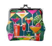 Tropical Cocktail print Cute Buckle Coin Purses Vintage Pouch Kiss lock Change Purse Wallets for Women Fashion, Black, One Size, Vintage