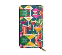 Tropical Cocktail Print Leather Long Clutch Wallet â€“ Fashionable Personalized Wallet, Multiple Card Slots, Gift Ready, Black, One Size
