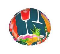 Tropical Cocktail Print Reusable Spa Salon Shower Cap For All Hair Lengths With Lining Elastic Band