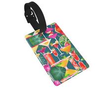 Tropical Cocktail Printed Small Luggage Tags Portable Bag ID Holders with Adjustable Strap for Travel Gear