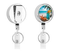 Tropical Cocktail with Starfish Badge Holder Retractable Nylon Cord Badge Holder Heavy Duty Key Ring Metal Badges Clip for ID Card Carabiner Key Card Work Badges Name Card Clip