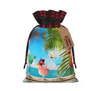 Tropical Cocktails Print Christmas Candy Bags,Holiday Party Color-Blocked Drawstring Bags,Drawstring Snack Bags