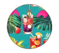 Tropical Cocktails Print Festive Christmas Tree Skirt New Year Holiday Celebrations Home Xmas Mat Decor