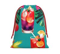 Tropical Cocktails Print Gift Drawstring Bag Reusable For Holiday Party Favors Birthday Presents Pouch