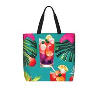 Tropical Cocktails Print Tote Bag For Womenshoulder Reusable Shopping Casual Travel Summer Beach Bags