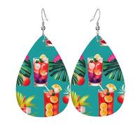 Tropical Cocktails Printed Teardrop Leather Earrings, Fashion Water Drop Dangle Accessory for Holiday Party