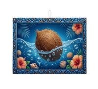 Tropical Coconut Dish Drying Mats For Kitchen Counter, Blue Floral Absorbent Dish Drainer Mat, Summer Coastal Microfiber Drying Pad For Kitchen Counter 18x24 Inch