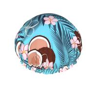 Tropical Coconut On Blue,Shower Cap Nightcap Double Layer Waterproof Elastic Bath Cap Reusable Hair Cap