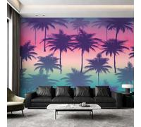 Tropical Coconut Tree Wallpaper for Living Room, Sunset Palm Trees Wall Mural, Non-Woven Photo Wallpaper for Bedroom, Home Decor Wall Paper 200 x 140 cm (W x H) Y&W95