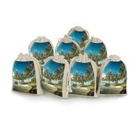 Tropical Coconut Trees Beach 8 PCS Muslin Bags with Drawstring Sachet Bags Empty Small Cotton Drawstring Bag Muslin Reusable & Washable Cotton Bag for Herb Spice Candy Soap Jewelry Wedding Gift Pouche