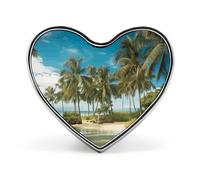 Tropical Coconut Trees Beach Badges Heart with Button Design, Personalized Picture Pin Brooches, Heart Badge Holders for Decorate Hat Shirt Clothing Bag Accessories