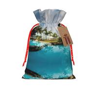 Tropical Coconut Trees Beach Christmas Canvas Gift Bag With Drawstring,Reusable Personalizedgift Bag