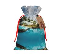 Tropical Coconut Trees Beach Christmas Canvas Gift Bag With Drawstring,Reusable Personalizedgift Bag