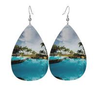 Tropical Coconut Trees Beach Leather Earring For Women Teardrop Dangle Printed Fashion Accessories Daily Wear Party