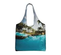 Tropical Coconut Trees Beach Print Canvas Tote Bags for Women Reusable Grocery Bag Large Gym Canvas Cloth Pouchportable Shopping Handbag