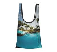 Tropical Coconut Trees Beach Print Foldable Reusable Grocery Bag Lightweight Shopping Tote for Groceries Travel Beach Eco-Friendly Compact Adventure Tote
