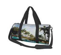 Tropical Coconut Trees Beach Print Round Duffel Bag, Canvas Overnight Travel Tote Bag, Waterproof and Tear-Resistant.Foldable Weekend Travel Bag