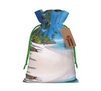 Tropical Coconut Trees Beach Print Stylish Drawstring Pouches,Reusable Drawstring Gift Bags,Perfect For Holiday And Party