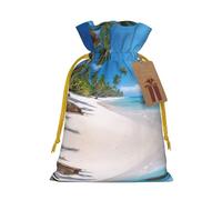 Tropical Coconut Trees Beach Print Stylish Drawstring Pouches,Reusable Drawstring Gift Bags,Perfect For Holiday And Party