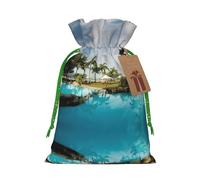 Tropical Coconut Trees Beach Printed Drawstring Gift Bags,Various Sizes, Bulk Plastic Packaging Bags