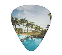 Tropical Coconut Trees Beach Printed Guitar Picks With Organizer Storage Box 0.46 0.71 0.96 Mm Includes Thin Medium Heavy For Bass Electric Acoustic Guitars Ukulele 12 Pack