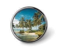 Tropical Coconut Trees Beach Round Lapel Pins for Men Women Metal Button Pin Fashion Personalized Brooch Pins for Men Suits Cute Brooch Badge for Backpack Clothing Hat Bag Decoration