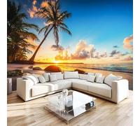 Tropical Coconut Trees Photo Wallpaper 138"x101" Beach 3D Effect Panoramic Wall Murals Non-Woven Wall Paper for Bedroom Living Room TV Backdrop,Easy to Install W-266