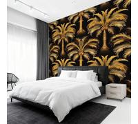 Tropical Coconut Trees Wallpaper for Living Room, Black Gold Palm Tree Wall Mural, Non-Woven Photo Wallpaper for Bedroom, Home Decor Wall Paper 350 x 256 cm (W x H) Y&W80