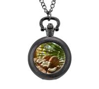Tropical Coconuts on A Wooden Table Pocket Watch Vintage Quartz Pocket Watches with Chain for Men Women Black-Style