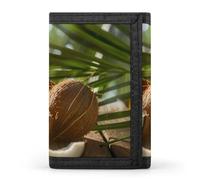 Tropical Coconuts on A Wooden Table Trifold Wallet Slim Wallets with ID Window Credit Card Pockets for Men Women