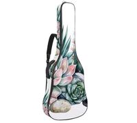 Tropical Collection Succulents Cactus Flowers and Stones Padded Guitar Bag, Protective Acoustic Guitar Cover Gig Bag for Electric Bass Classical Guitar