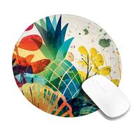Tropical Colorful Flora Mouse Pad, Bright Watercolor Beach Elements Stitched Edge Mousepad, Rubber Non-Slip Washable Gaming Mouse Pad for Home and Office Use Round 8x8 Inch
