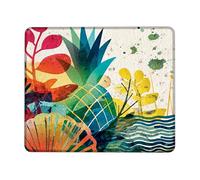 Tropical Colorful Flora Mouse Pad, Bright Watercolor Beach Elements Stitched Edge Mousepad, Rubber Non-Slip Washable Gaming Mouse Pad for Home and Office Use Square 8x10 Inch