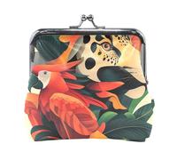 Tropical Colorful Leopard Red Macaw Pop Art Style Fashion PU Leather Small Coin pouching Unique Jewelry pouching for Girls Women Ladies monedero para cambio
