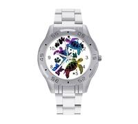 Tropical Colors Hawaiian Sea Turtles Quartz Wrist Watch Stainless Steel Watches for Men Women Easy to Read