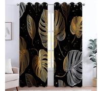 Tropical Curtains Abstract Lines Monstera Leaves 3D Print Pattern Eyelet Thermal Blackout Darkening Curtains Soft Soundproof Privacy Window Drapes for Living Room Bedroom 2 Panels 29 x 65