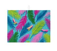 Tropical Dish Drying Mats For Kitchen Counter, Colorful Palm Leaf Absorbent Dish Drainer Rack Mat, Summer Microfiber Drying Pad For Kitchen Counter Coffee Bar Protector 18x24 Inch