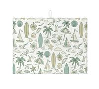 Tropical Dish Drying Mats for Kitchen Counter, Soft Green Beach Absorbent Dish Drainer Rack Mat, Summer Coastal Microfiber Drying Pad for Coffee Bar Protector 18x24 Inch