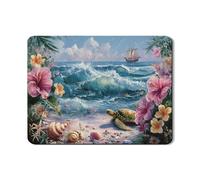 Tropical Dish Drying Mats For Kitchen, Floral Hibiscus Absorbent Rubber Drainer Mat, Nautical PU Leather Drying Pad For Beach House Counter 18x24 Inch