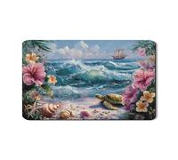 Tropical Dish Drying Mats For Kitchen, Floral Hibiscus Absorbent Rubber Drainer Mat, Nautical PU Leather Drying Pad For Beach House Counter 12x20 Inch