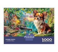 Tropical Dog 1000 Pieces Extra-Thick Cardboard DIY Jigsaw Puzzle in Flower Field, Cognitive Development & Rehabilitation Puzzle, Leisure Activity, Premium Quality Puzzle 38x26cm/1000pcs