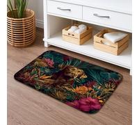 Tropical Dog Quick Dry Bath Mat, Colorful Floral Non Slip Shower Mat, Artistic Flannel Washable Bath Rugs for Bathroom Toilet Restroom Decorative 16x24 Inch