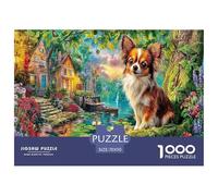 Tropical Dog Scene 1000 Pieces Puzzle for Adults & Kids | Detailed -Corgi Enchanted Forest Path Impossible Hard Challenging Great Gift Idea70x50cm/1000pcs