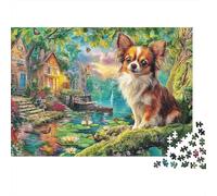 Tropical Dog1000 Piece Thick Cardboard Dog Cottage Jigsaw Puzzle Multi Pack Adults Kids Challenging Difficult Brain Teaser Home Leisure Activity Gift 70x50cm/1000pcs