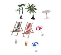 Tropical Dollhouse Decoration 9 Piece for mini Beach Furniture Set Including Chairs Table Umbrellas for Crafts