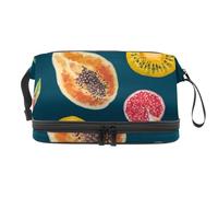 Tropical Dragon Fruits Papaya Kiwi Coconut Double Layer Cosmetic Bag for Women and Girls, Travel Toiletry Bag Makeup Handy Pouch Organiser Bag with Brush Compartment
