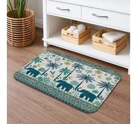Tropical Elephant Quick Dry Bath Mat, Jungle Green Palm Leaves Non Slip Shower Mat, Exotic Flannel Washable Bath Rugs for Bathroom Toilet Restroom Decorative 16x24 Inch