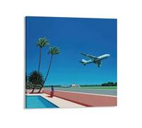 Tropical Escape Airport by Hiroshi Nagai (Poster) Canvas Wall Art Decorative Bedroom Modern Home Print Picture Artworks 28x28inch(70x70cm)